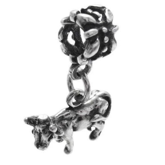 COW EURO BEAD CHARM IN 3D STERLING SILVER. - Picture 2 of 2